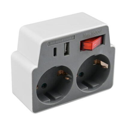 Harupesa 2-ne Lülitiga Maandusega 2X USB-A+C